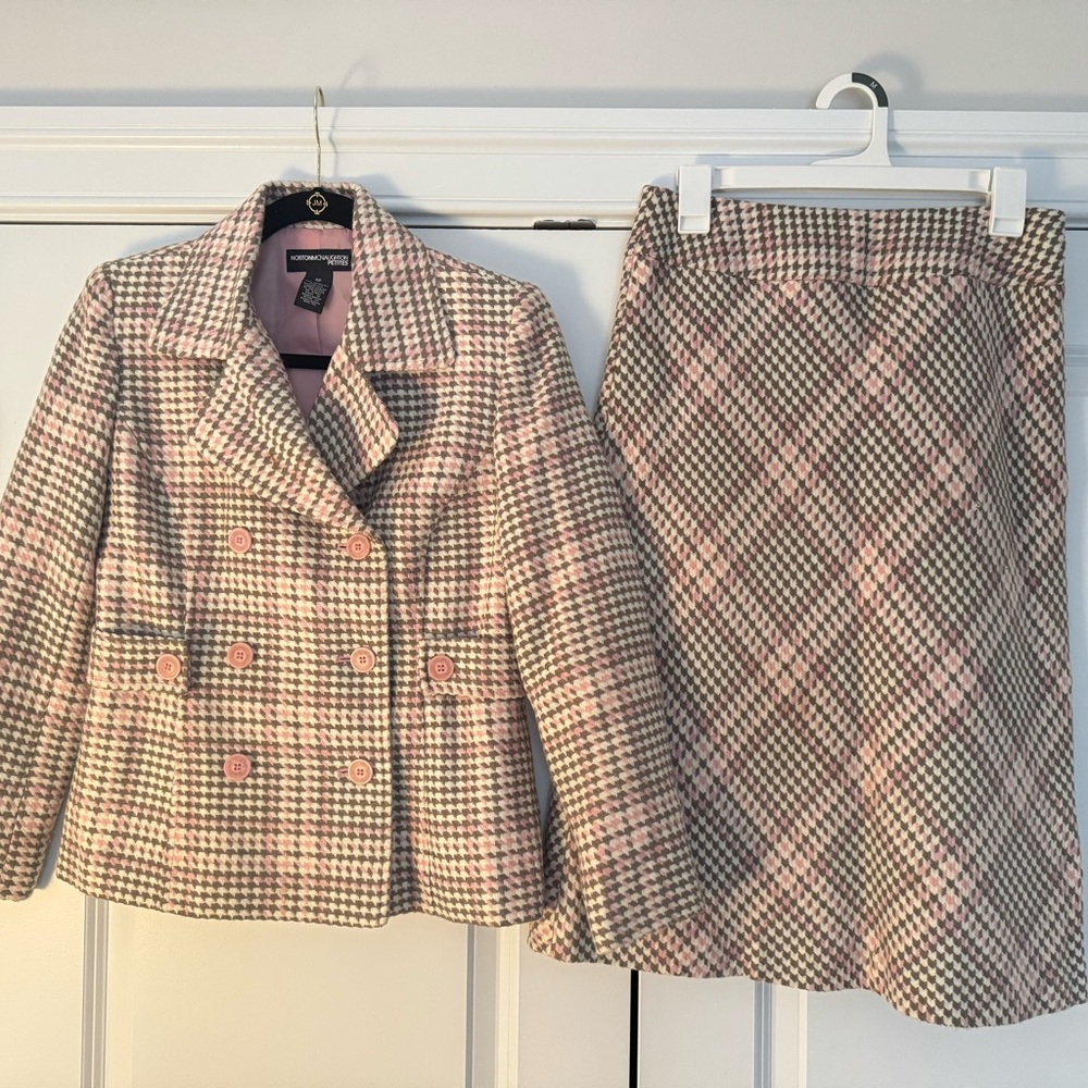 Norton McNaughton Wool-blend Plaid Skirt Set/ Suit in Pink and Brown